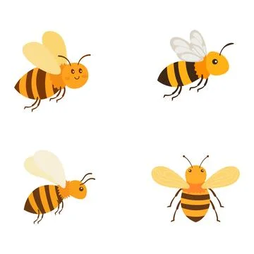 Elements Set of Cute Honeybee Bee Insect Nature Animal Flying Stock Illustration
