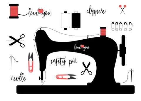 Elements for sewing isolated on white background with calligraphic lettering Stock Illustration