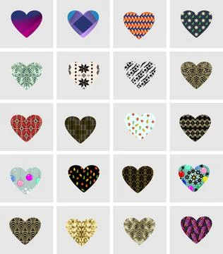 Elements in shape of heart. Vector symbols of love for Happy Women's Illustrazione stock