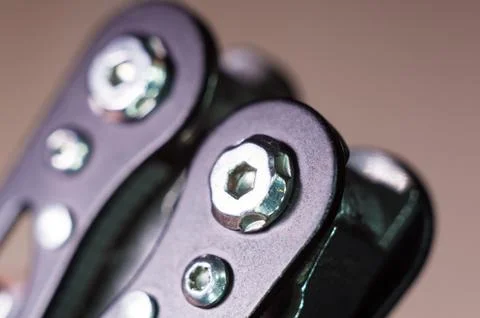 Elements small foldable steel multitool, close up, macro Stockfoto's