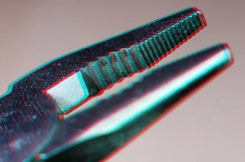 Elements small foldable steel multitool, close up, Digital glitch effect Foto stock