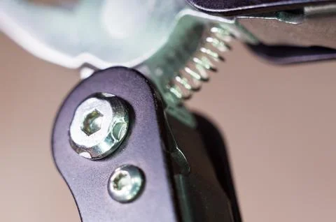 Elements small foldable steel multitool, close up, macro Stockfoto's