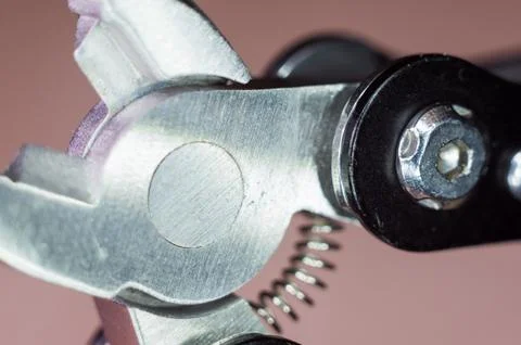 Elements small foldable steel multitool, close up, macro Stockfoto's