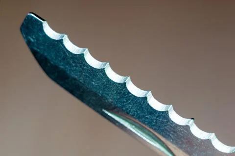 Elements small foldable steel multitool, close up, macro Foto stock