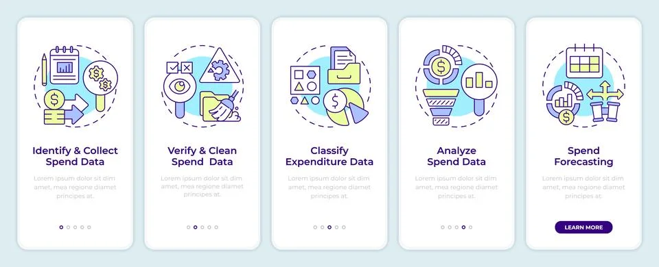 Elements of spend strategy onboarding mobile app screen 스톡 일러스트
