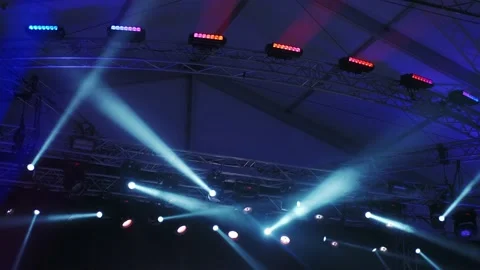 Elements spotlights on stage. Dance floor and light music in the scene Stock Footage 161122911