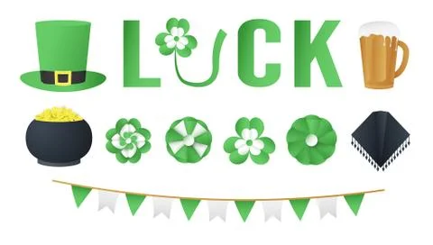 Elements for St. Patrick's Day. Vector illustration is designed in 3D paper c Stock Illustration