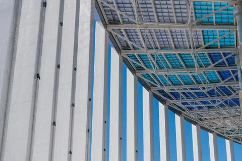 Elements of the stadium construction. Construction of the stadium roof. Abstract Stock Photos