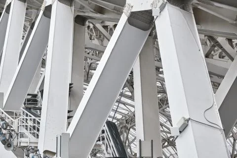 Elements of the stadium construction. Construction of the stadium roof. Foto stock