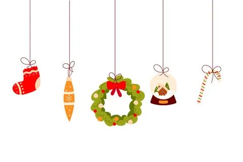 Elements on string, sock, wreath. On a white background. Simple Stock Illustration