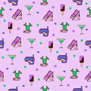 Elements of summer rest, seamless pattern イラスト素材