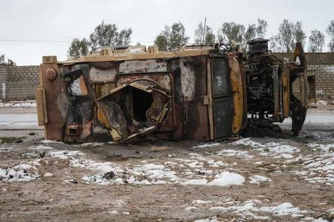Elements of the Syrian army deploy near the front lines with the Syrian Democrat Stock Photos