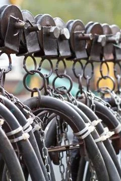 Elements of the system for transporting a current-carrying cable Fotos Stock