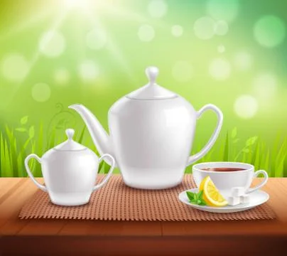 Elements Of Tea Service Composition Stock Illustration