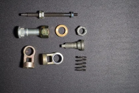 Elements of various metal fasteners of objects and products for design soluti Stock Photos