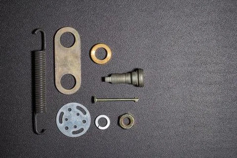Elements of various metal fasteners of objects and products for design soluti Stock Photos