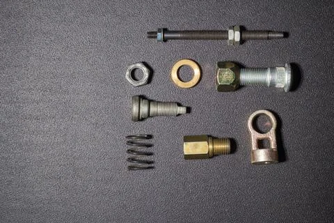 Elements of various metal fasteners of objects and products for design soluti Stock Photos