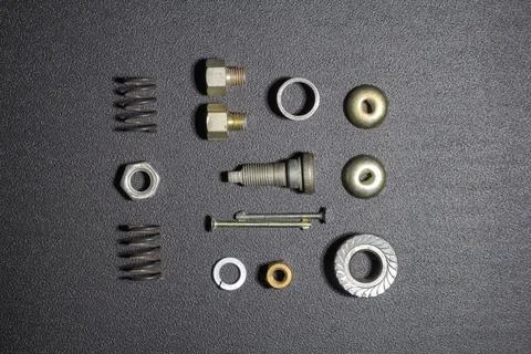 Elements of various metal fasteners of objects and products for design soluti Stock Photos