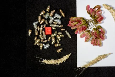 Elements of various objects and metal products for design solutions, close-up Stock Photos