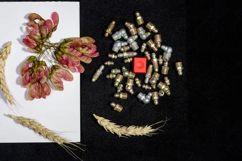 Elements of various objects and metal products for design solutions, close-up Stock Photos