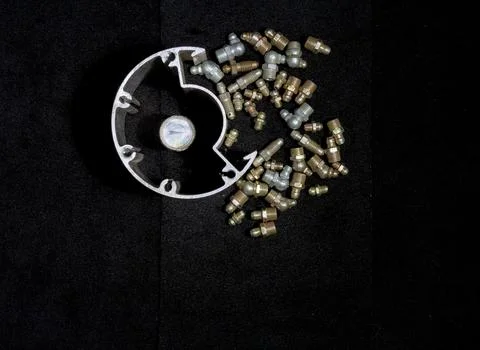 Elements of various objects and metal products for design solutions, close-up Stock Photos