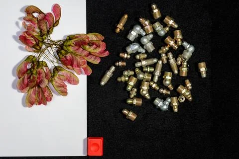 Elements of various objects and metal products for design solutions, close-up Stock Photos