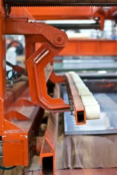 Elements of various sections of the galvanized steel processing line in rolls Stock-Fotos