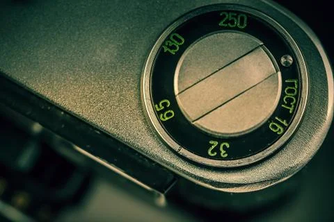 Elements of a vintage close-up camera Stock Photos