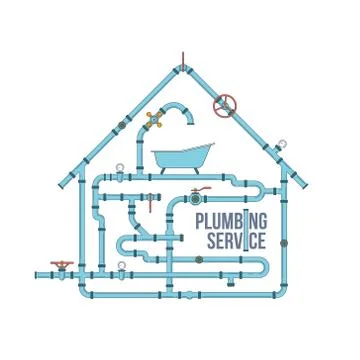 Elements of a waterpipe. Pipes, cranes. Linear design. Illustrazione stock