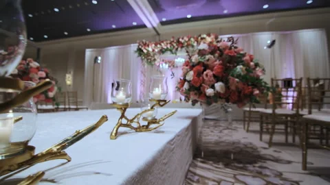 Elements of Wedding decor floral arch on reception party. Stock Footage 241752879