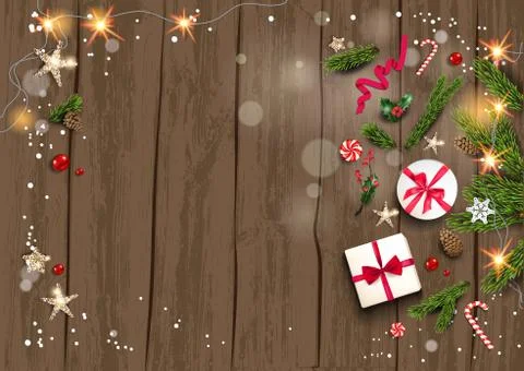 Elements on wood background Stock Illustration