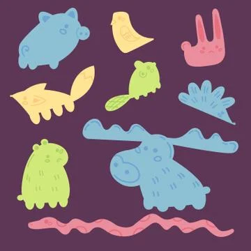 Elements for wood stack balance game. Animals Stock Illustration