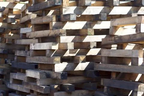 Elements of wooden pallets for loading and unloading cargo Stock-Fotos