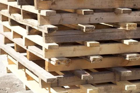 Elements of wooden pallets for loading and unloading cargo 스톡 사진