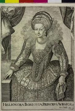 Eleonore from Bourbon CondÃ in Reir Clock Mode around 1610: Kneestick, hal.. Stock Photos
