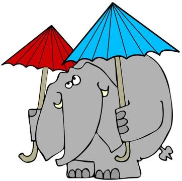 Elephant with 2 umbrellas Stock Illustration