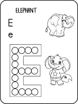 Elephant abc animals dot markers activity Pages Stock Illustration