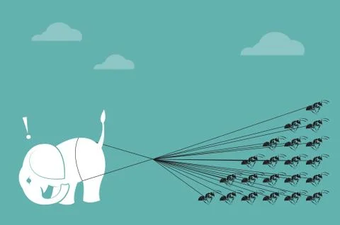 Elephant and ant rope pulling together. concept of unity Stock Illustration