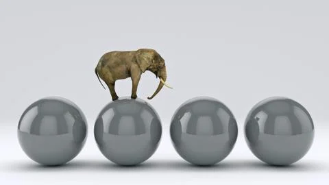 Elephant and ball. 3D rendering Stock Illustration