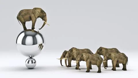 Elephant and ball. 3D rendering Stock Illustration