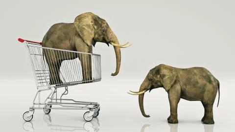 Elephant and ball. 3D rendering Stock Illustration