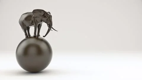 Elephant and ball. 3D rendering Stock Illustration