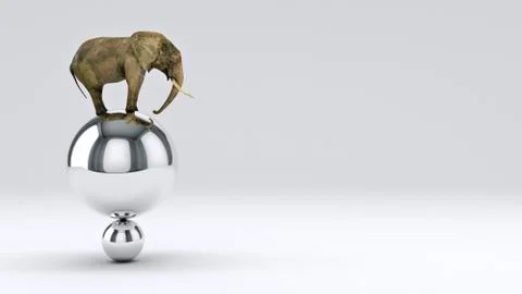Elephant and ball. 3D rendering Stock Illustration