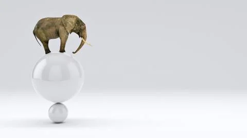 Elephant and ball. 3D rendering Stock Illustration