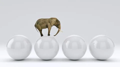 Elephant and ball. 3D rendering Stock Illustration
