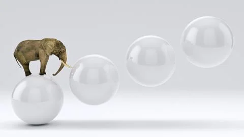 Elephant and ball. 3D rendering Stock Illustration