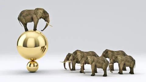 Elephant and ball. 3D rendering Stock Illustration