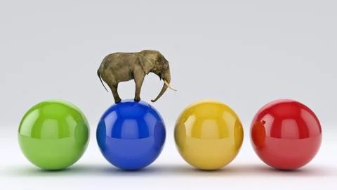 Elephant and ball. 3D rendering Illustrazione stock