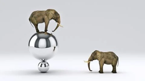 Elephant and ball. 3D rendering Stock Illustration