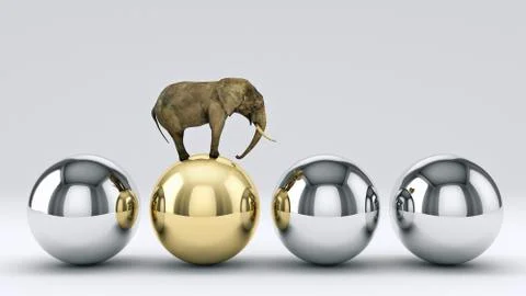 Elephant and ball. 3D rendering Stock Illustration